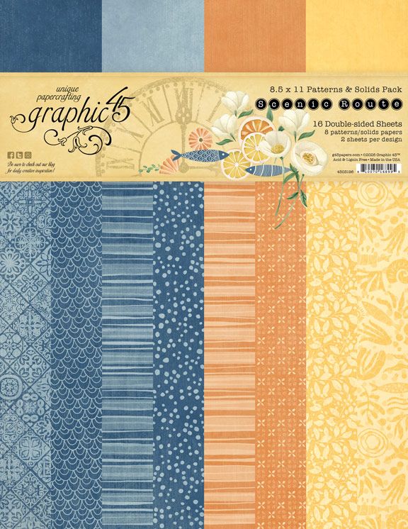 Graphic 45 Scenic Route 8.5” x 11” Patterns & Solids Pack
